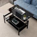 Modern Simple Lift Top Coffee Table with 2-Layer Tempered Glass in Black for Living Room