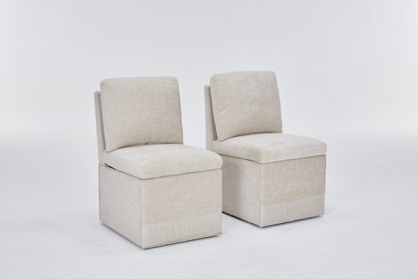 Linen Upholstered Armless Dining Chair with Casters and Storage space-set of 2,BEIGE