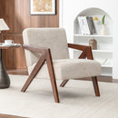 Mid Century Modern Accent Chair with Wood Frame, Upholstered Reading Armchair with Soft Linen Fabric, Accent Chair for Living Room Bedroom Apartment, Easy Assembly