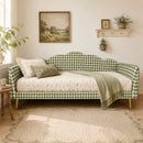 Twin Size Fully Upholstered Platform Daybed Frame in Green Gingham, with Headboard with Side armrests, for Bedroom, Living Room, Guest Room, Metal Legs and Slat Support, No Box Spring Needed, Green