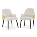 Indoor Dining Chair Set of 2, Beige & Yellow Two-Tone Fabric Armchair with Sturdy Frame, Modern Accent Chair for Dining Room/Living Area, 300lbs