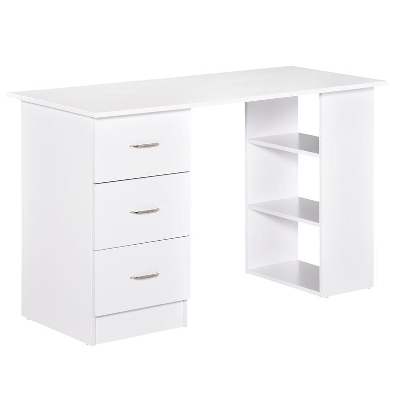 HOMCOM 47' Modern Home Office Computer Desk Bookcase Combo Writing Table Workstation with 3 Drawer and Storage Shelf - White