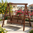 2-Seat Outdoor Swing Chair with Stand and Side Tables for Garden