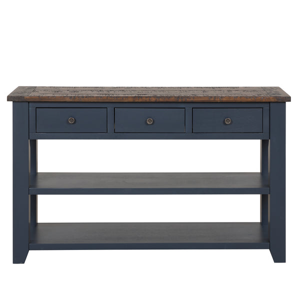 49'' Rectangular Solid Pine Wood 3-drawer 2-shelf Console Table