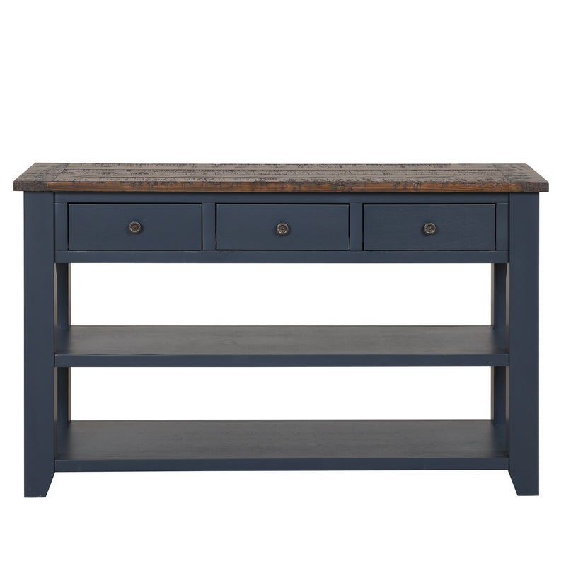 49'' Rectangular Solid Pine Wood 3-drawer 2-shelf Console Table