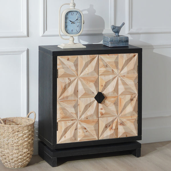 3D Geometric Carved Double-Door Cabinet – Manufactured Wood Storage Cabinet, Modern Decorative Furniture