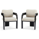 2-Pack Dining Chairs with Pillow Back, Beige Fabric, Black Solid Wood Frame