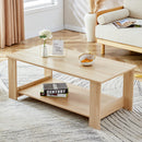 A modern and practical log colored textured coffee table,tea table. The double-layer coffee table is made of MDF material. Suitable for living room 43.3'*21.6'*16.5'
