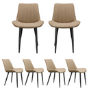 Khaki PU Leather Dining Chair with Metal Legs, Wave Pattern Upholstered Armless Chair Set of 6 for Kitchen, Restaurant, Living, Meeting Room