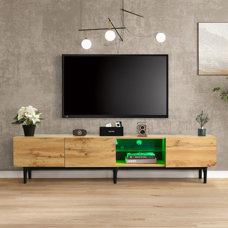 Modern TV Stand with 4 Cabinets& Open Shelves, Color-matching Media Console Table for TVs up to 80'' with LED Light, Entertainment Center with Drop Down Door for Living Room, Bedroom, Home Theatre