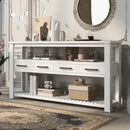U_STYLE 61.5'' Large Entryway Table with 4 Drawers,Painted Console Table with 3-Tier Open Shelves and Metal Handles,Versatile Hallway Sofa Table for Living Room, Bedroom, Foyer and Kitchen
