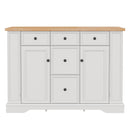 TREXM White Farmhouse-Style Sideboard Buffet Cabinet with 5 Drawers and 2 Cabinets, Adjustable Shelves, Storage Console Table for Dining Room, Living Room, Entryway