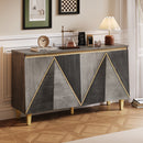 TREXM 60' Retro Buffet Cabinet with Storage, 4-Door Vintage Sideboard Cabinet with Dimensional Effect Doors and Adjustable Shelves for Dining Room, Kitchen, and Living Room (Light and Dark Gray)