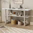TREXM Narrow Console Table with Marble-Effect Top, Retro Entryway Table with Open Shelf, Sofa Table for Entryway, Hallway and Living Room (Gray Wash)