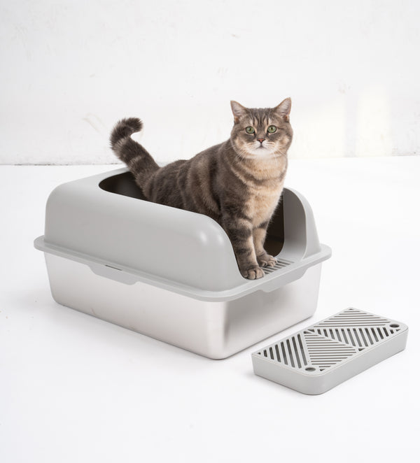 Enclosed Stainless Steel Cat Litter Box with Lid Extra Large, Litter Box for Big Cats XL Metal Litter Pan Tray with High Wall Sides Enclosure, Non-Sticky, Anti-Leakage, Easy Clean