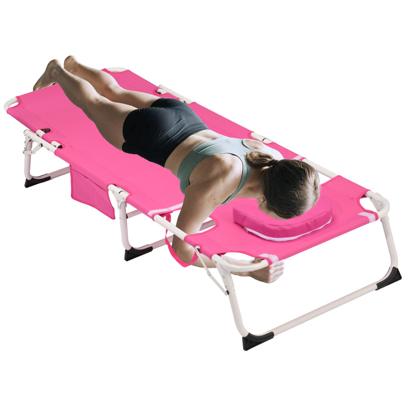 3-in-1 Heavy Duty Tanning Chair with Face Hole Adjustable 5-Position Folding Chaise Lounge Chairs for Outside Portable Lay Flat Beach Lounge Chair for Outdoor Sunbathing Patio Pool Lawn Camping Deck P