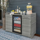 K&K 53.5'W Outdoor Wicker Storage Cabinet with Fridge Space, Weatherproof Outdoor Mini Fridge Bar Cabinet with Adjustable Shelves & Drawers for Outdoor Pool Towel Storage, Garden, Kitchen, Grey