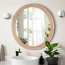 Round Wood Framed Wall Mirror with Ribbed Detail, 23.62' Natural Wooden Circle Mirror for Bathroom, Bedroom, Entryway, Coastal & Farmhouse Style Decorative Mirror