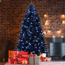 5ft Black Christmas Tree with 250 White LED Lights, 1076 Tips PE+PVC Artificial Tree for Halloween & Holiday Decor, Hinged Structure with Stable Metal Stand