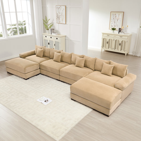 170'Oversized Cloud Modular U-Shape Sectional Couch,Premium Corduroy Fabric With Chaise Deep Seat Wide Armrests,8 Throw Pillows Good Resilience Cushion,Easy Assembly, For Living Rooms Studies,Camel
