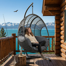 42 Extra Wide U-Base Hanging Egg Chair, 400lb Capacity Patio Swing with 8-Inch Cushion, Weatherproof PE Rattan & Waterproof Cover for Outdoor Garden, Balcony Use