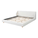 Modern White Bouclé King Size Upholstered Bed Frame with Wingback Headboard, Wood Legs, No Box Spring Needed, Easy Assembly