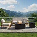 U_STYLE 24.02'' Square MGO Propane Fire Pit Set, 40,000 BTU Outdoor Fire Pit Table with Steel Burner, Adjustable Flame, Lava Rocks & Rain Cover, Includes 15.75'' Propane Tank Cover Table, No Assembly