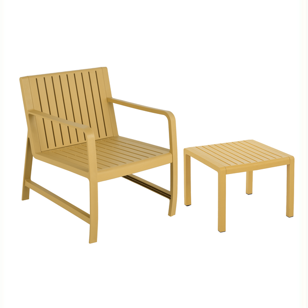 Two-piece Indoor/Outdoor Furniture Set (One Chair and One Coffee Table), UV-resistant, Waterproof and Durable, Brick Yellow, 24.61*27.17*29.92in/19.69×19.69×14.96in, Polypropylene