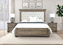 Traditional Bedroom 3pc Set Eastern King Size Bed 2x Nightstands Aged Oak Color FB Bench w Storage Beige Padded Fabric