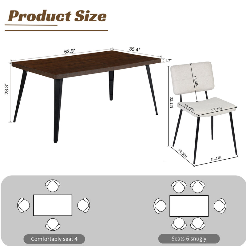Modern 5-Piece Dining Set with Beige Upholstered Chairs