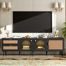 Rattan TV Stand with 3 Cabinets & 2 Drawers, Rattan-inspired Media Console Table for TVs up to 80'', LED Light Entertainment Center, TV cabinet for Living room, Bedroom, Home Theatre