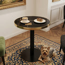 23.6' Round MDF sprayed with UV paint countertop, marble texture, stainless steel edging, metal table legs, modern light luxury edge/coffee table.