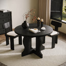 Farmhouse Expandable Round Dining Table,Modern Oval Kitchen Dining Room Table for 4-8 Expandable Dinner Table with Heavy Duty Wood Base,Storage Space Saving, for Kitchen Living Room (Black)