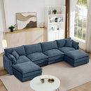 Modular Sectional Sofa, 130.7 Inch U Shaped Couch Set for Living Room, 4-Seater Comfy Cloud Couches with Movable Ottoman, DIY Combination, Chenille, Blue