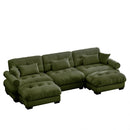 Olive Green U Shape Modular Sectional Sofa Couch with Movable Ottomans, Velvet Upholstery, 3 Seat Corner Sofa
