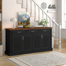 63' Fluted Sideboard Buffet Cabinet with Storage, Modern Coffee Bar Station with 4 Doors and 3 Drawers, Wood Kitchen Storage Console Table for Living Room Dining Room Entryway, Black