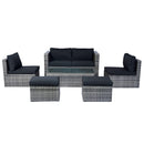 6 Piece Patio Wicker Sectional Set Patio Backyard Conversation Set Space Saving Grey Wicker + Black Cushion