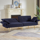 Modern Teddy Upholstered Accent Loveseat Sofa With Side Pocket,Folding Sleeper Sofa Bed With Foldable Armrest , Adjustable Backrest and Golden Metal Legs for Living Room,Dark Blue