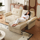 This is a multi-functional sofa with a 81.5-inch convertible sofa bed It is in a two-in-one design,suitable for both sitting and lying It is made of plush fabric and is suitable for both living rooms