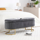Storage Bench Bedroom Bench, Velvet Oval Upholstered End of Bed Bench with Golden Metal Legs,50'Modern Storage Ottoman Bench for Bedroom, Living Room,Entryway,Window, Grey
