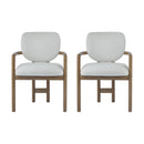 Dining Chairs Set of 2 Upholstered Arm Chairs, Rubber Wood Accent Chairs White Fabric Seating, 300 LBS Weight Capacity