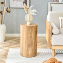 Simple wood grain cylindrical coffee table, 11.8-inch diameter x 21.6 inch height, MDF material living room furniture. Suitable for industrial style living rooms.