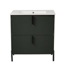 Green Fluted Bathroom Vanity with Ceramic Sink, Full-Extension Soft Close Drawers, MDF Construction, 30'