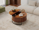 31.5' Round Coffee Table with Storage,Fluted Lift Top Center Table, Midcentury Modern Flip-top Curved Table for Living Room,Walnut