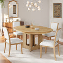 TOPMAX Farmhouse Extendable Round Dining Table Set for 4, 5-Piece Kitchen Table Set with 4 Upholstered Chairs and 16inch Removable Leaf for Small Places, Natural+Beige