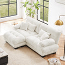 Cloud Couch Sectional Sofa for Living Room, Chenille 2 Seater Sofa with 2 Lumbar pillows and 2 throw pillows , Upholstered Wide Arm Sofa with Convertible Ottoman,Chenille White