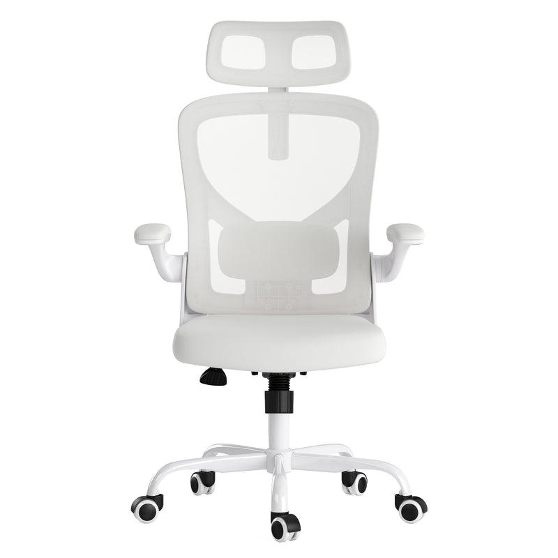 Ergonomic Office Chair, Home Office Desk Chair with Headrest, High Back Computer Chair with Armrests and Adjustable Lumbar Support for Home Office Study Room, White