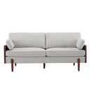 Mid-Century Modern Beige Sofa with Wood Sides and Rounded Legs