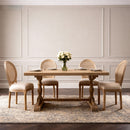 French Style Solid Wood Frame Linen Fabric Rattan Back Dining Chair,Set of 2, Beige