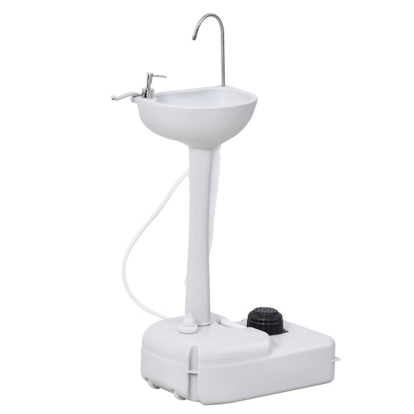 kleankin Portable Camping Sink, Handwashing Station Basin with 4.5 Gallon Tank, Rolling Wheels & Soap Dispenser for RV, Outdoor Events, Gatherings, HDPE, White